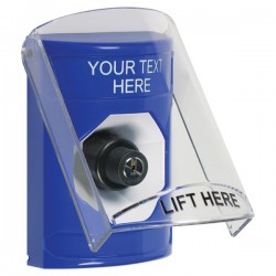 SS2423ZA-EN STI Blue Indoor Only Flush or Surface Key-to-Activate Stopper Station with Non-Returnable Custom Text Label English