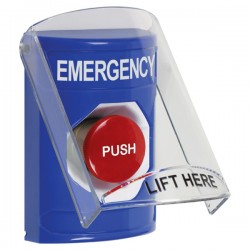 SS2424EM-EN STI Blue Indoor Only Flush or Surface Momentary Stopper Station with EMERGENCY Label English
