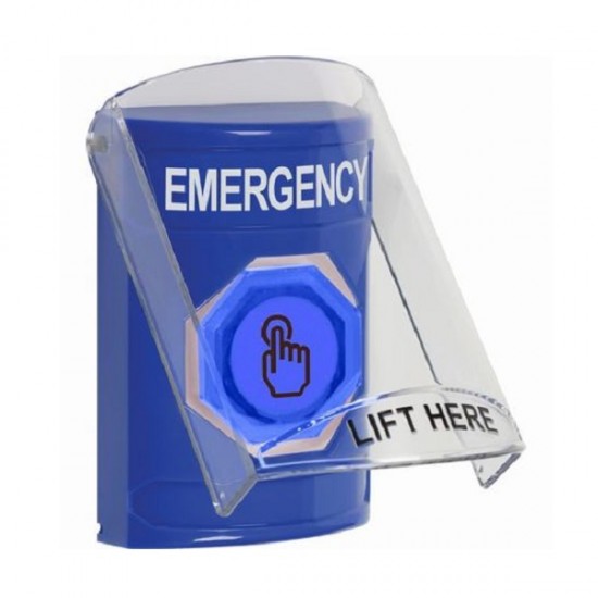 SS2426EM-EN STI Blue Indoor Flush/Surface Momentary (Illuminated) Stopper Station w/ EMERGENCY Label SS2426EM-EN STI Blue Indoor Flush/Surface Momentary (Illuminated) Stopper Station w/ EMERGENCY Label