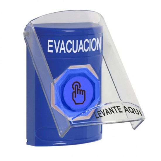 SS2426EV-ES STI Blue Indoor Flush/Surface Momentary (Illuminated) Stopper Station w/ EVACUATION Spanish