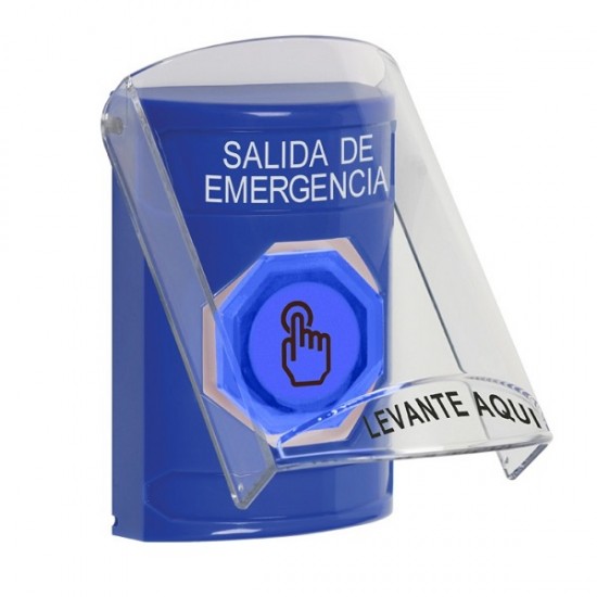 SS2426EX-ES STI Blue Indoor Flush/Surface Momentary (Illuminated) Stopper Station w/ EMERGENCY EXIT Spanish