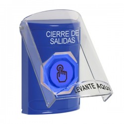 SS2426LD-ES STI Blue Indoor Flush/Surface Momentary (Illuminated) Stopper Station w/ LOCKDOWN Spanish