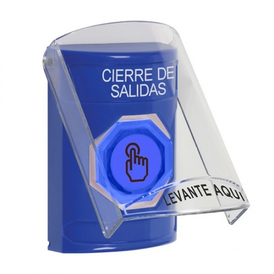 SS2426LD-ES STI Blue Indoor Flush/Surface Momentary (Illuminated) Stopper Station w/ LOCKDOWN Spanish