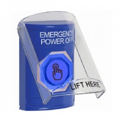 SS2426PO-EN STI Blue Indoor Flush/Surface Momentary (Illuminated) Stopper Station w/ EMERGENCY POWER OFF Label