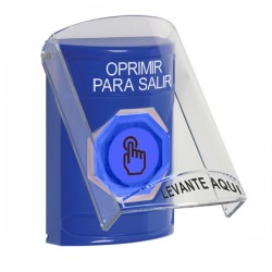 SS2426PX-ES STI Blue Indoor Flush/Surface Momentary (Illuminated) Stopper Station w/ PUSH TO EXIT Spanish