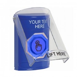SS2426ZA-EN STI Blue Indoor Flush/Surface Momentary (Illuminated) Stopper Station w/ Custom Text Label