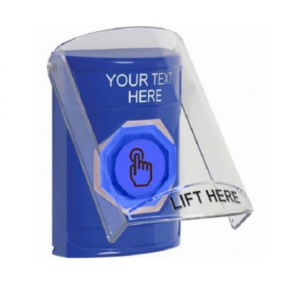 SS2426ZA-EN STI Blue Indoor Flush/Surface Momentary (Illuminated) Stopper Station w/ Custom Text Label