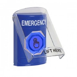 SS2427EM-EN STI Blue Indoor Flush/Surface Weather Resistant Momentary Stopper Station w/ EMERGENCY Label