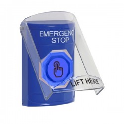 SS2427ES-EN STI Blue Indoor Flush/Surface Weather Resistant Momentary Stopper Station w/ EMERGENCY STOP Label
