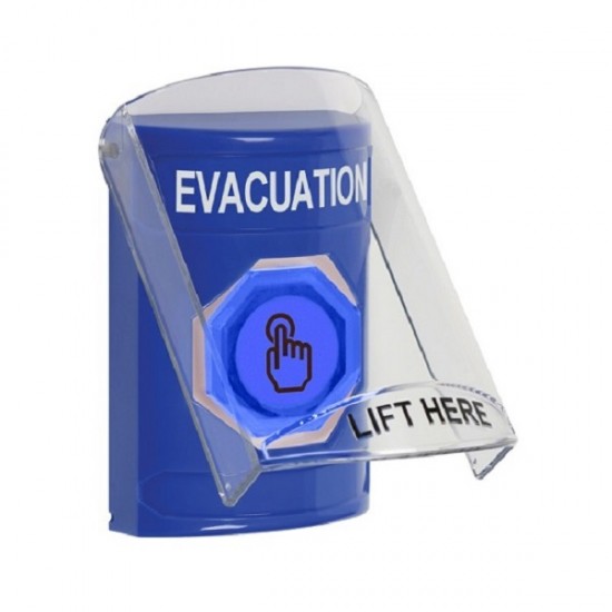 SS2427EV-EN STI Blue Indoor Flush/Surface Weather Resistant Momentary Stopper Station w/ EVACUATION Label
