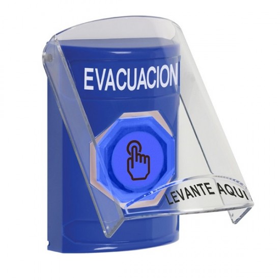 SS2427EV-ES STI Blue Indoor Flush/Surface Weather Resistant Momentary Stopper Station w/ EVACUATION Spanish