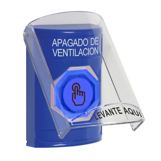SS2427HV-ES STI Blue Indoor Flush/Surface Weather Resistant Momentary Stopper Station w/ HVAC SHUT DOWN Spanish