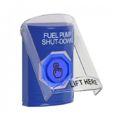SS2427PS-EN STI Blue Indoor Flush/Surface Weather Resistant Momentary Stopper Station w/ FUEL PUMP SHUT DOWN Label