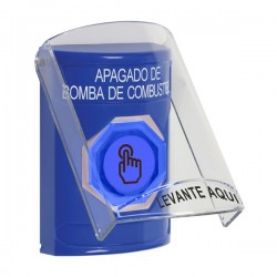 SS2427PS-ES STI Blue Indoor Flush/Surface Weather Resistant Momentary Stopper Station w/ FUEL PUMP SHUT DOWN Spanish