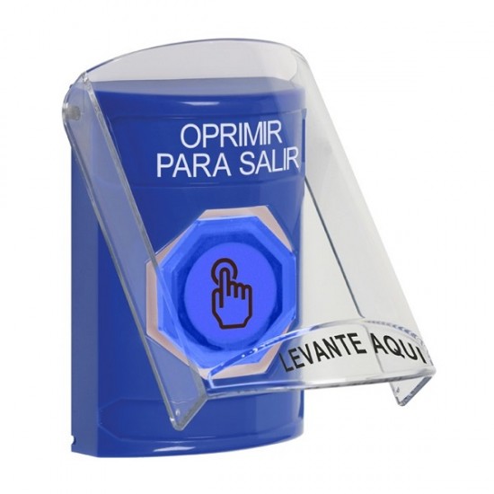 SS2427PX-ES STI Blue Indoor Flush/Surface Weather Resistant Momentary Stopper Station w/ PUSH TO EXIT Spanish