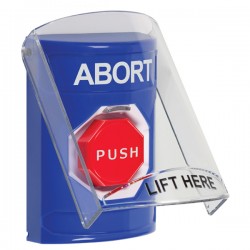 SS2428AB-EN STI Blue Indoor Only Flush or Surface Pneumatic (Illuminated) Stopper Station with ABORT Label English