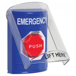 SS2428EM-EN STI Blue Indoor Only Flush or Surface Pneumatic (Illuminated) Stopper Station with EMERGENCY Label English