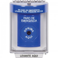 SS2430ES-ES STI Blue Indoor/Outdoor Flush Key-to-Reset Stopper Station with EMERGENCY STOP Label Spanish