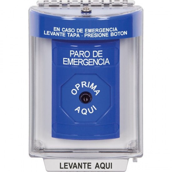 SS2430ES-ES STI Blue Indoor/Outdoor Flush Key-to-Reset Stopper Station with EMERGENCY STOP Label Spanish