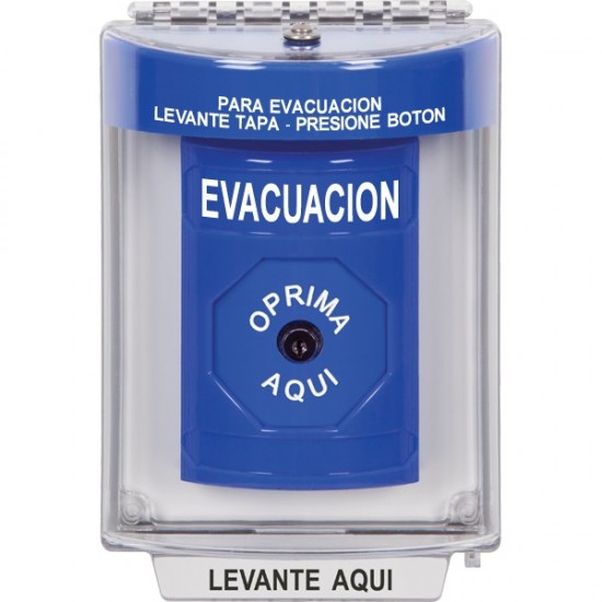 SS2430EV-ES STI Blue Indoor/Outdoor Flush Key-to-Reset Stopper Station with EVACUATION Label Spanish