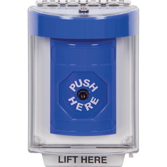 SS2430EX-EN STI Blue Indoor/Outdoor Flush Key-to-Reset Stopper Station with EMERGENCY EXIT Label English