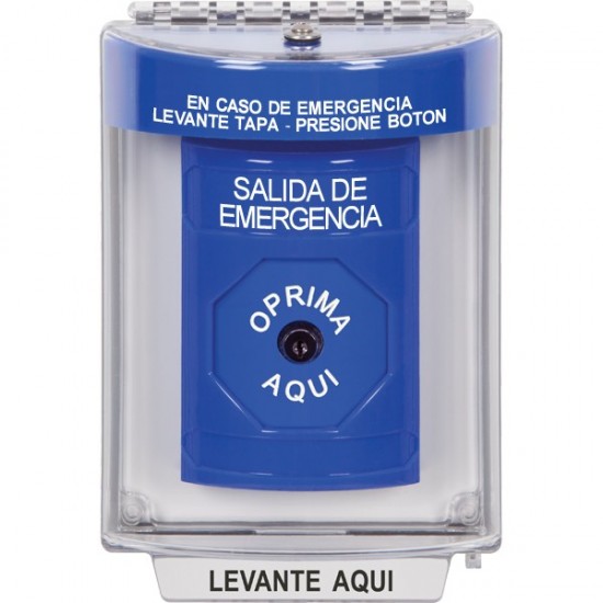 SS2430EX-ES STI Blue Indoor/Outdoor Flush Key-to-Reset Stopper Station with EMERGENCY EXIT Label Spanish