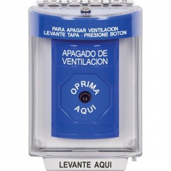 SS2430HV-ES STI Blue Indoor/Outdoor Flush Key-to-Reset Stopper Station with HVAC SHUT DOWN Label Spanish