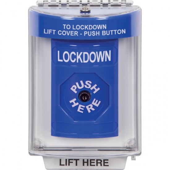 SS2430LD-EN STI Blue Indoor/Outdoor Flush Key-to-Reset Stopper Station with LOCKDOWN Label English