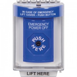 SS2430PO-EN STI Blue Indoor/Outdoor Flush Key-to-Reset Stopper Station with EMERGENCY POWER OFF Label English