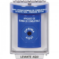 SS2430PS-ES STI Blue Indoor/Outdoor Flush Key-to-Reset Stopper Station with FUEL PUMP SHUT DOWN Label Spanish