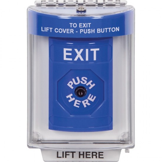 SS2430XT-EN STI Blue Indoor/Outdoor Flush Key-to-Reset Stopper Station with EXIT Label English