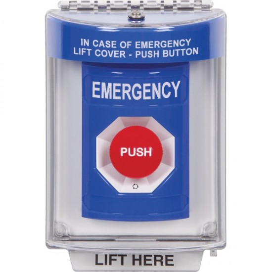 SS2431EM-EN STI Blue Indoor/Outdoor Flush Turn-to-Reset Stopper Station with EMERGENCY Label English SS2431EM-EN STI Blue Indoor/Outdoor Flush Turn-to-Reset Stopper Station with EMERGENCY Label English