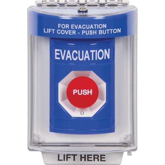SS2431EV-ES STI Blue Indoor/Outdoor Flush Turn-to-Reset Stopper Station with EVACUATION Label Spanish