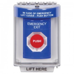SS2431EX-ES STI Blue Indoor/Outdoor Flush Turn-to-Reset Stopper Station with EMERGENCY EXIT Label Spanish