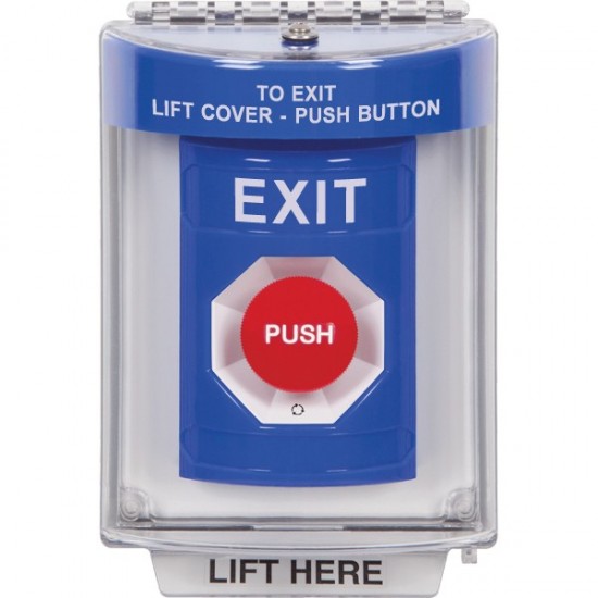 SS2431XT-EN STI Blue Indoor/Outdoor Flush Turn-to-Reset Stopper Station with EXIT Label English