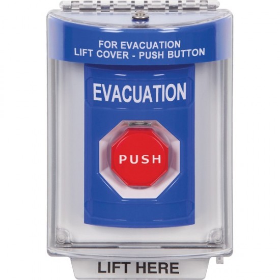 SS2432EV-EN STI Blue Indoor/Outdoor Flush Key-to-Reset (Illuminated) Stopper Station with EVACUATION Label English