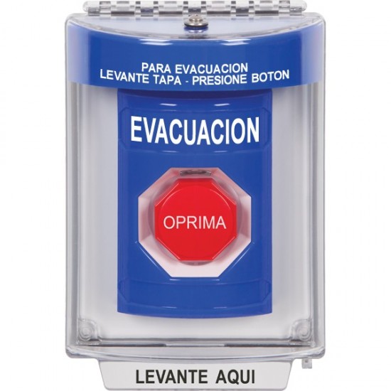 SS2432EV-ES STI Blue Indoor/Outdoor Flush Key-to-Reset (Illuminated) Stopper Station with EVACUATION Label Spanish
