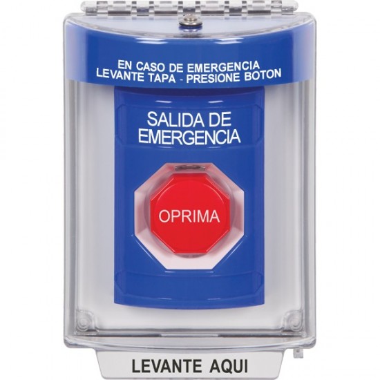 SS2432EX-ES STI Blue Indoor/Outdoor Flush Key-to-Reset (Illuminated) Stopper Station with EMERGENCY EXIT Label Spanish