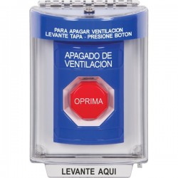 SS2432HV-ES STI Blue Indoor/Outdoor Flush Key-to-Reset (Illuminated) Stopper Station with HVAC SHUT DOWN Label Spanish