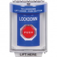SS2432LD-EN STI Blue Indoor/Outdoor Flush Key-to-Reset (Illuminated) Stopper Station with LOCKDOWN Label English