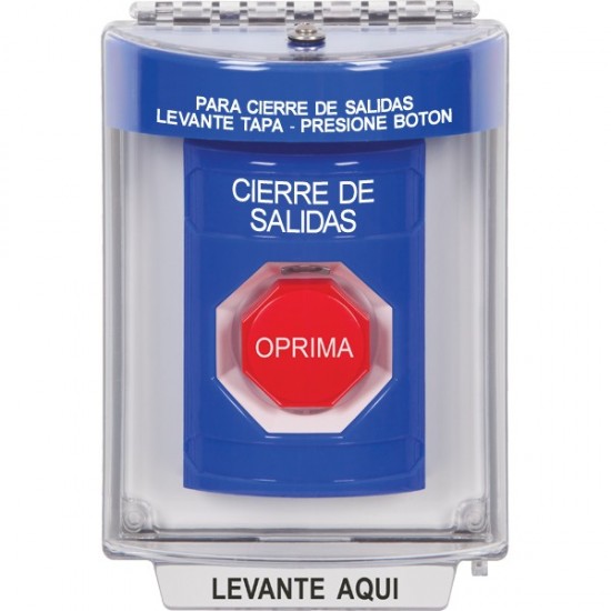 SS2432LD-ES STI Blue Indoor/Outdoor Flush Key-to-Reset (Illuminated) Stopper Station with LOCKDOWN Label Spanish