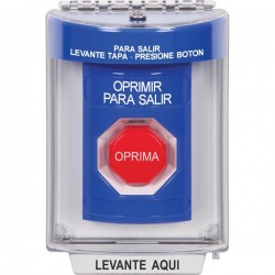 SS2432PX-ES STI Blue Indoor/Outdoor Flush Key-to-Reset (Illuminated) Stopper Station with PUSH TO EXIT Label Spanish