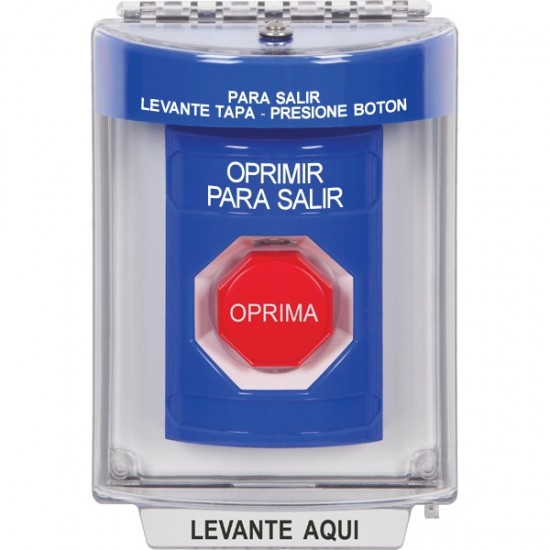 SS2432PX-ES STI Blue Indoor/Outdoor Flush Key-to-Reset (Illuminated) Stopper Station with PUSH TO EXIT Label Spanish