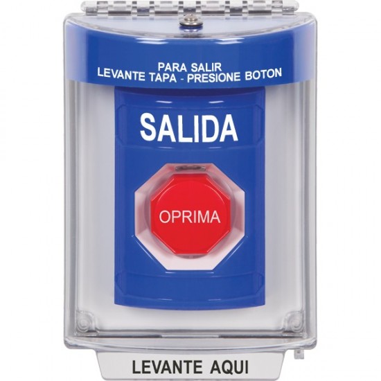 SS2432XT-ES STI Blue Indoor/Outdoor Flush Key-to-Reset (Illuminated) Stopper Station with EXIT Label Spanish