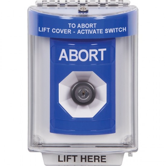 SS2433AB-ES STI Blue Indoor/Outdoor Flush Key-to-Activate Stopper Station with ABORT Label Spanish