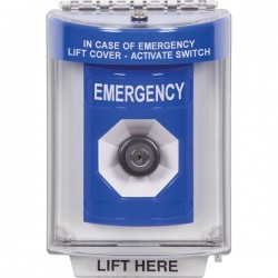 SS2433EM-ES STI Blue Indoor/Outdoor Flush Key-to-Activate Stopper Station with EMERGENCY Label Spanish