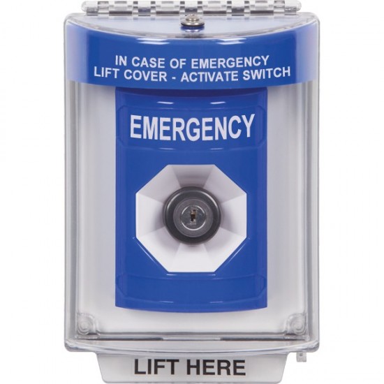 SS2433EM-ES STI Blue Indoor/Outdoor Flush Key-to-Activate Stopper Station with EMERGENCY Label Spanish