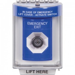 SS2433EX-ES STI Blue Indoor/Outdoor Flush Key-to-Activate Stopper Station with EMERGENCY EXIT Label Spanish