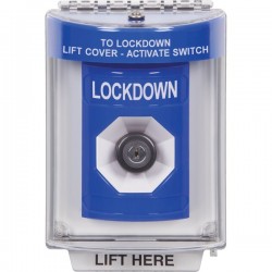 SS2433LD-ES STI Blue Indoor/Outdoor Flush Key-to-Activate Stopper Station with LOCKDOWN Label Spanish