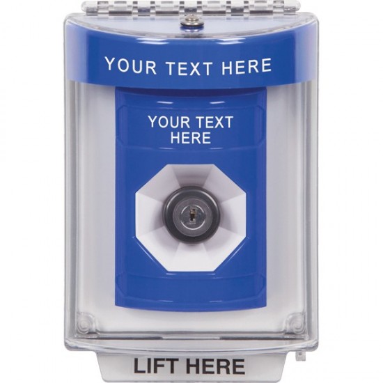 SS2433ZA-EN STI Blue Indoor/Outdoor Flush Key-to-Activate Stopper Station with Non-Returnable Custom Text Label English